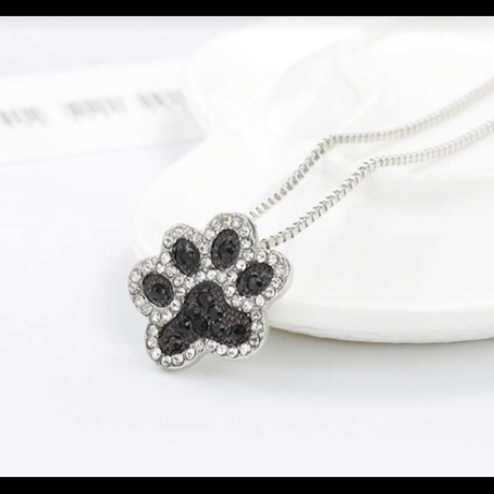 NWT (Wholesale 9 left of this necklace) Black Rhinestones Paw Print Necklace
